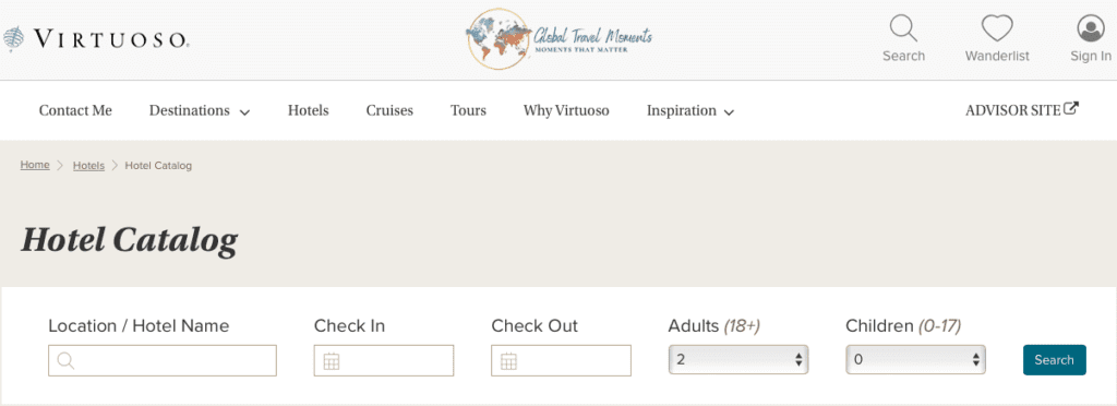 Visual of the Online Booking Tool by Virtuoso