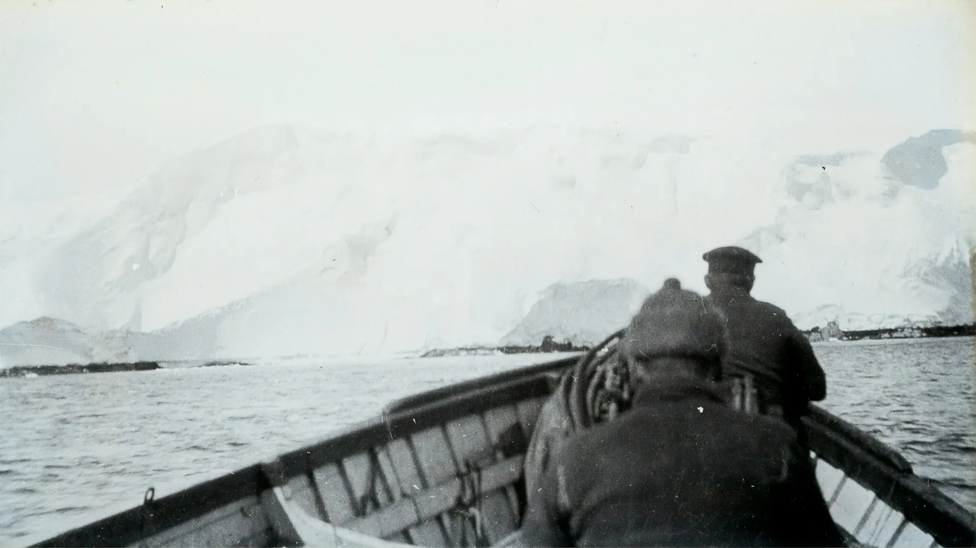 Lantern Slide - Motor Boat Party of Explorers, BANZARE Voyage 2, Antarctica, 1930-31 Photographer: Eric Douglas